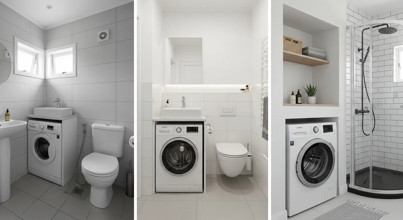 small bathroom layout ideas with integrated washing machine designs