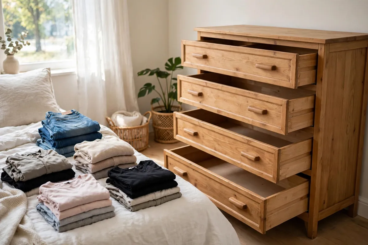 Empty dresser drawers at the start of an organization project, ready to be sorted