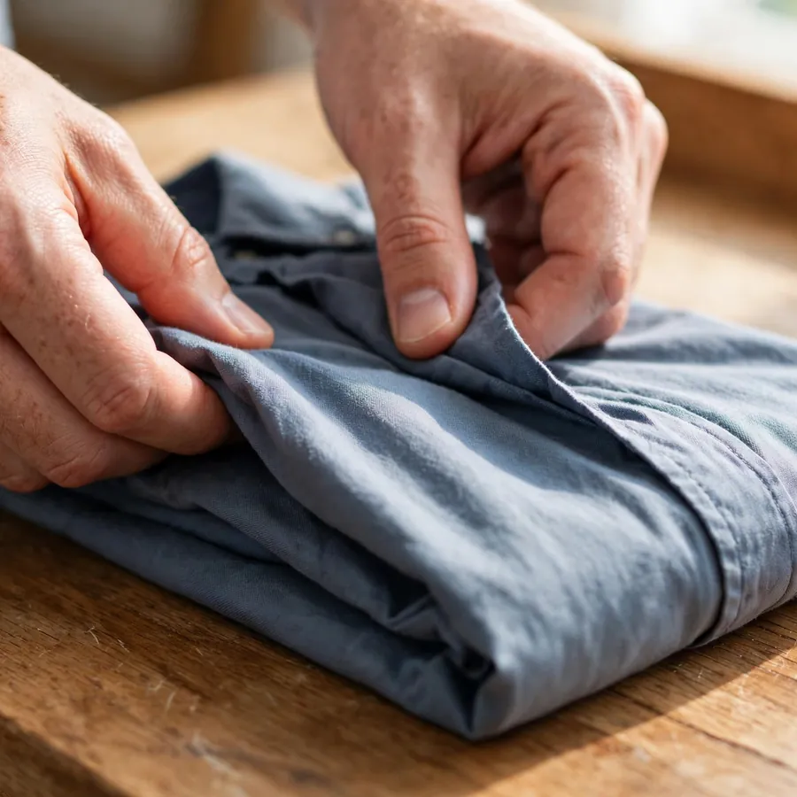 Folded shirt rectangle being folded in half