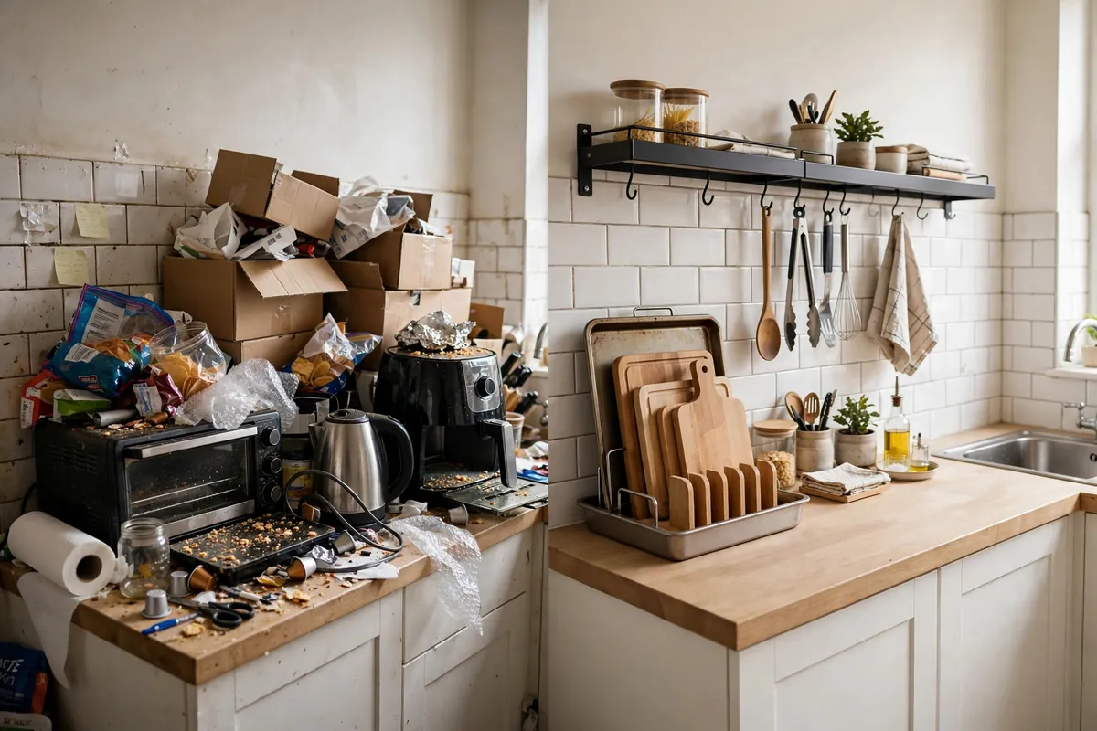 Small kitchen counter before and after organization