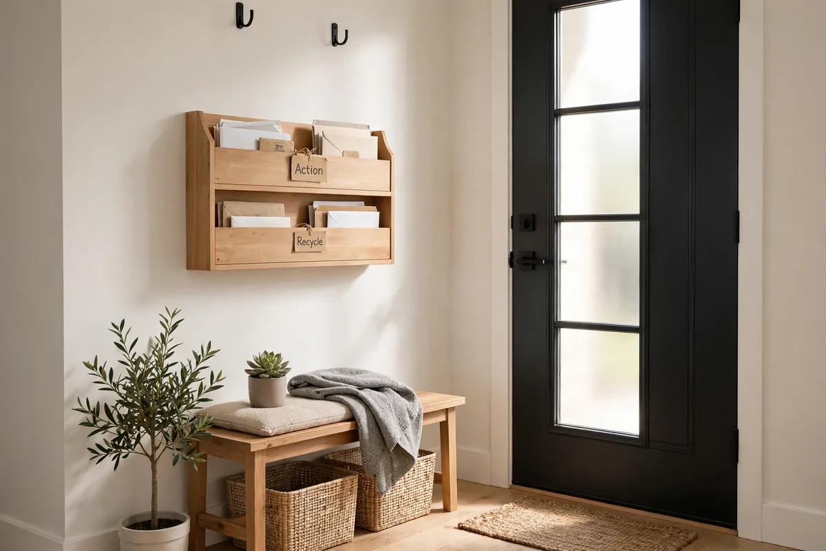 Wall-mounted two-slot mail sorter for action and recycling
